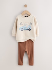 Blue/White Stripe/Car Sweatshirts and Leggings Set 2 Pack (3mths-7yrs) - Image 6 of 8