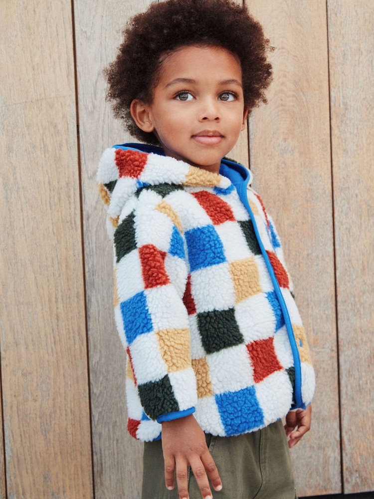 Multi Checkerboard Hooded Fleece Zip Through Jacket (3mths-7yrs) - Image 2 of 9 Multi Checkerboard Hooded Fleece Zip Through Jacket (3mths-7yrs) - Image 2 of 9