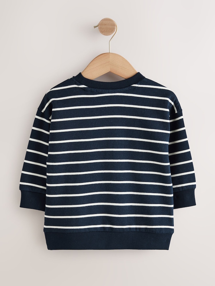 Navy Blue/Ecru Stripe Christmas Crew Neck Jersey Sweatshirt (3mths-7yrs) - Image 2 of 4
