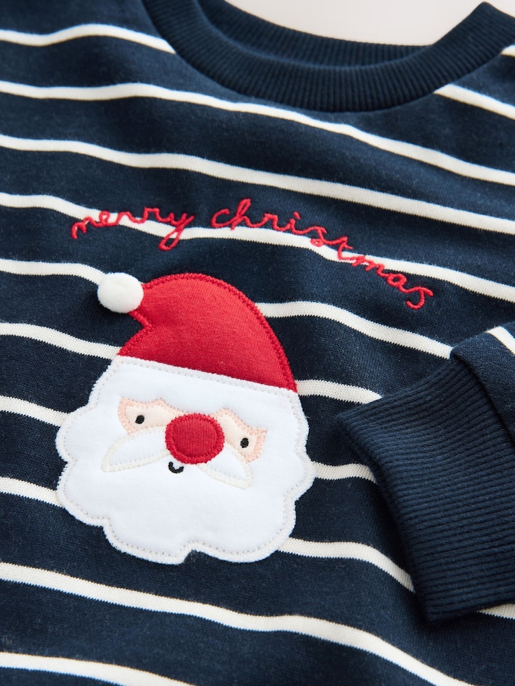 Navy Blue/Ecru Stripe Christmas Crew Neck Jersey Sweatshirt (3mths-7yrs) - Image 4 of 4