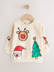 Ecru White Christmas Crew Neck Jersey Sweatshirt (3mths-7yrs) - Image 1 of 4