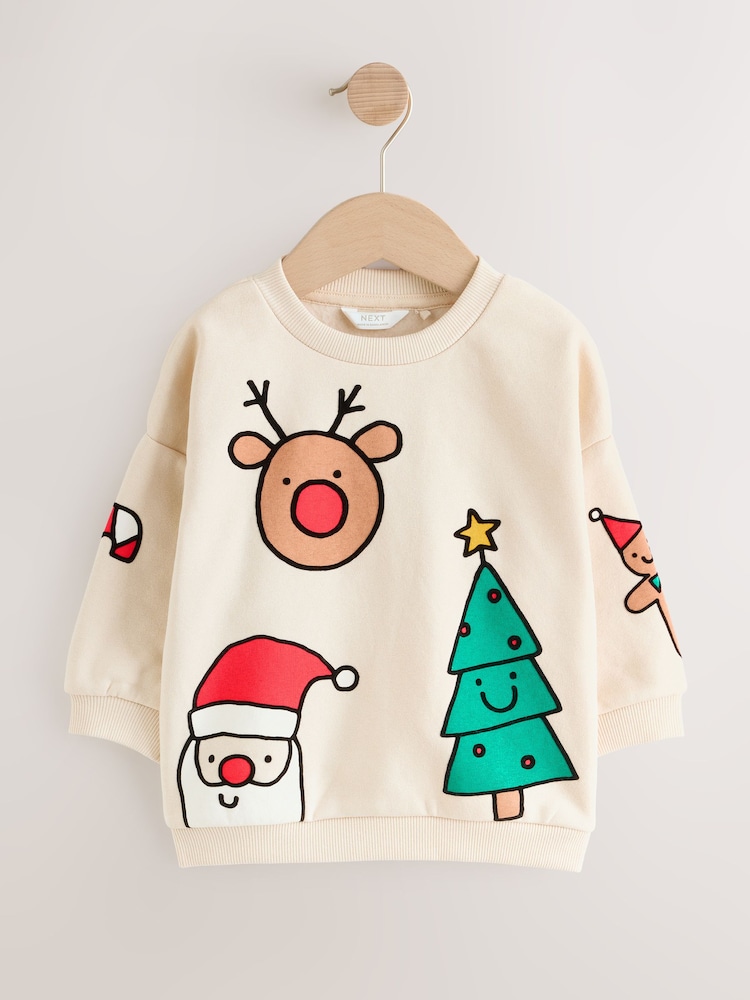 Ecru White Christmas Crew Neck Jersey Sweatshirt (3mths-7yrs) - Image 1 of 4