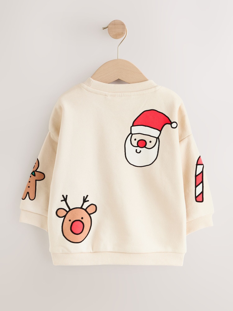 Ecru White Christmas Crew Neck Jersey Sweatshirt (3mths-7yrs) - Image 2 of 4