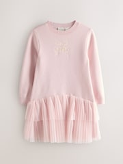 Baker by Ted Baker Pink Knitted Mesh Tulle Hem Dress - Image 1 of 6