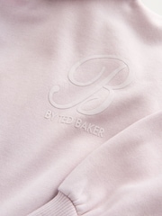 Baker by Ted Baker Oversized Satin Appliqué Back Print Pink/White Hoodie - Imagen 12 de 12