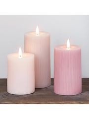Lights4fun Pink TruGlow® Ribbed LED Pillar Candle Trio - Image 1 of 4