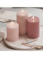 Lights4fun Pink TruGlow® Ribbed LED Pillar Candle Trio - Image 2 of 4