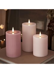 Lights4fun Pink TruGlow® Ribbed LED Pillar Candle Trio - Image 3 of 4