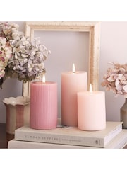 Lights4fun Pink TruGlow® Ribbed LED Pillar Candle Trio - Image 4 of 4