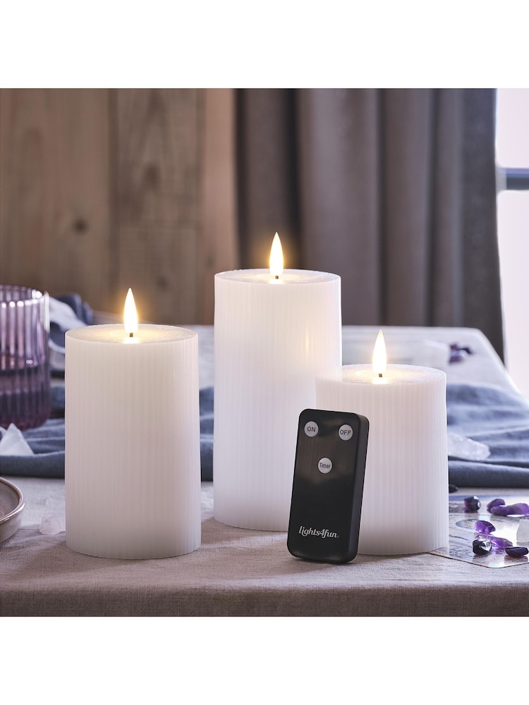 Lights4fun White TruGlow® Ribbed LED Candles with Remote - Image 1 of 3