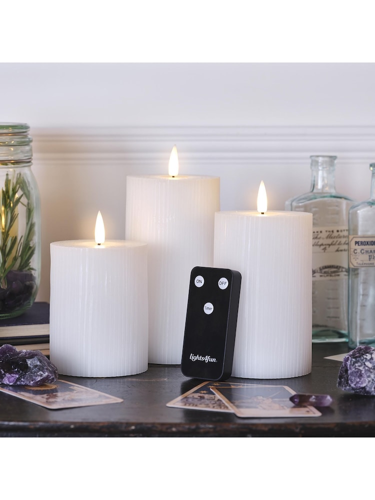 Lights4fun White TruGlow® Ribbed LED Candles with Remote - Image 2 of 3