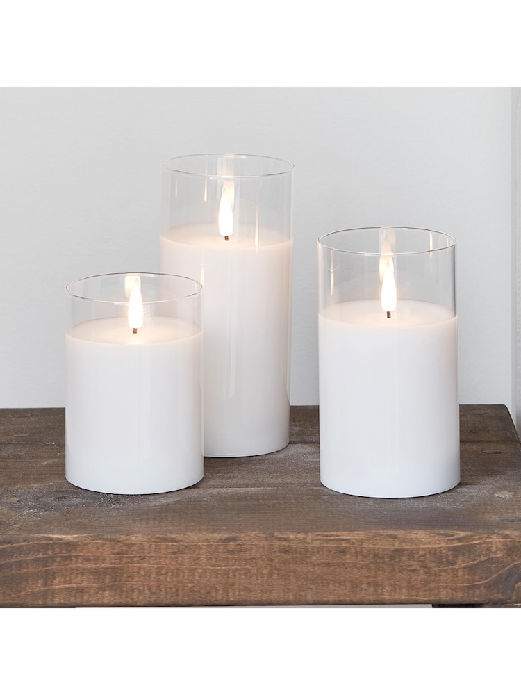 Lights4fun White TruGlow® LED Glass Candle Trio - Image 1 of 3