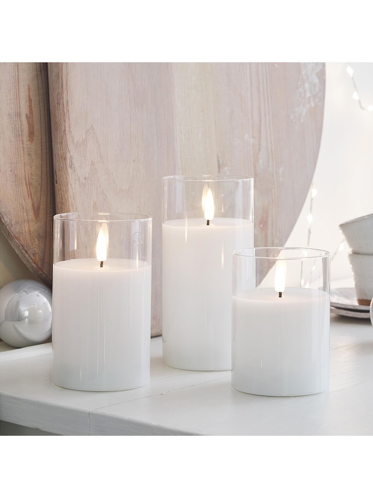 Lights4fun White TruGlow® LED Glass Candle Trio - Image 2 of 3