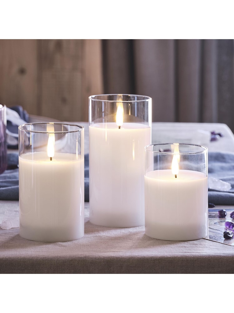 Lights4fun White TruGlow® LED Glass Candle Trio - Image 3 of 3