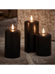 Lights4fun Black TruGlow® LED Pillar Candle Trio - Image 1 of 2