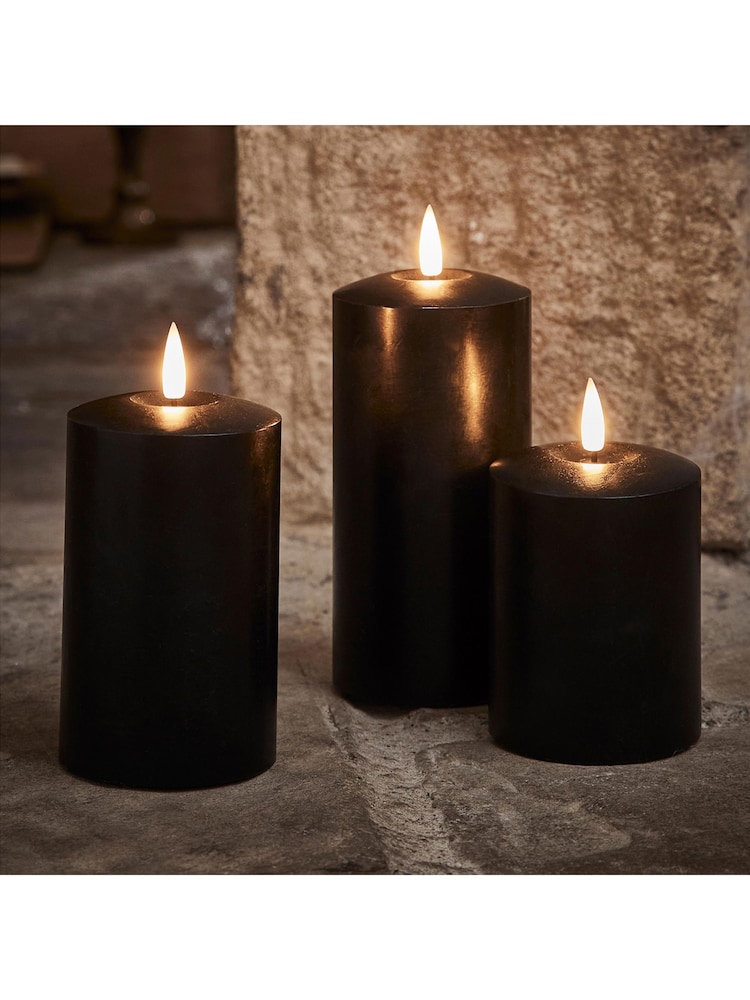 Lights4fun Black TruGlow® LED Pillar Candle Trio - Image 1 of 2