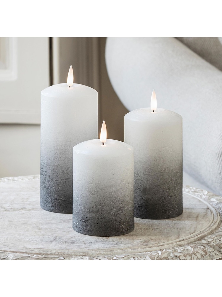 Lights4fun Grey TruGlow® LED Pillar Candle Trio - Image 2 of 5