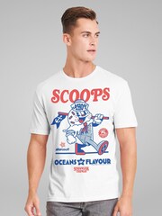 All + Every White Mens Stranger Things Scoops Ahoy Ice Cream Parlor 100% Cotton T-Shirt - Image 2 of 5