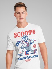 All + Every White Mens Stranger Things Scoops Ahoy Ice Cream Parlor 100% Cotton T-Shirt - Image 3 of 5