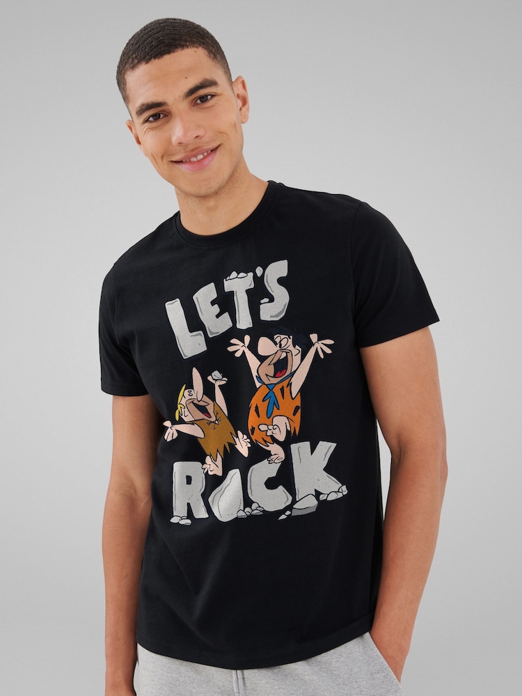 All + Every Black Mens The Flintstones Fred & Barney Lets Rock 100% Cotton T-Shirt - Image 1 of 4 All + Every Black Mens The Flintstones Fred & Barney Lets Rock 100% Cotton T-Shirt - Image 1 of 4