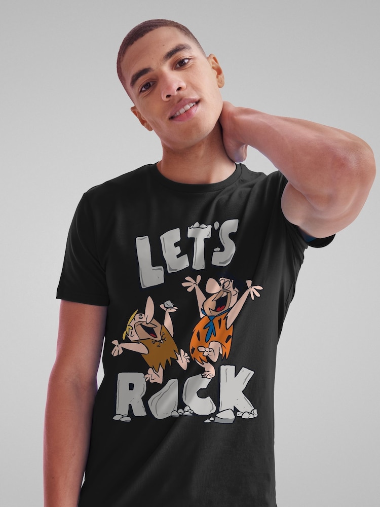 All + Every Black Mens The Flintstones Fred & Barney Lets Rock 100% Cotton T-Shirt - Image 2 of 4 All + Every Black Mens The Flintstones Fred & Barney Lets Rock 100% Cotton T-Shirt - Image 2 of 4