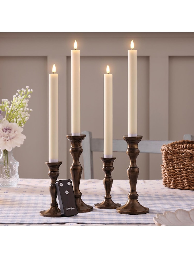 Lights4fun Set of 4 Natural Rechargeable TruGlow Taper Candles - Image 2 of 6
