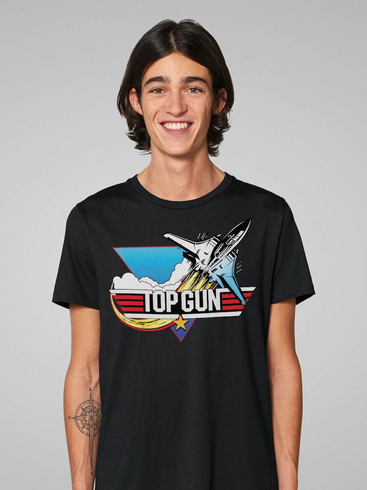 All + Every Black Mens Top Gun F-14 Thrust 100% Cotton T-Shirt - Image 1 of 4