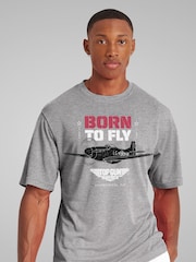All + Every Grey Mens Top Gun Maverick P-51 Mustang Born To Fly 100% Cotton T-Shirt - Image 1 of 4