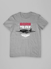 All + Every Grey Mens Top Gun Maverick P-51 Mustang Born To Fly 100% Cotton T-Shirt - Image 3 of 4