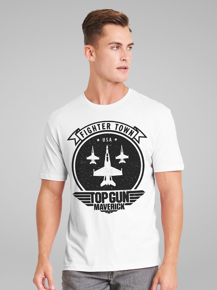 All + Every White Mens Top Gun Maverick Fighter Town USA 100% Cotton T-Shirt - Image 1 of 4