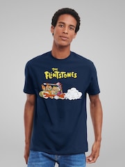 All + Every Blue Mens The Flintstones Logo Cavemobile Zoom 100% Cotton T-Shirt - Image 1 of 4