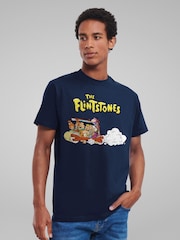 All + Every Blue Mens The Flintstones Logo Cavemobile Zoom 100% Cotton T-Shirt - Image 2 of 4