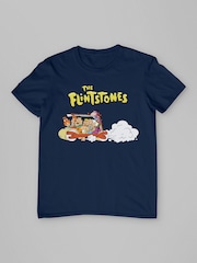 All + Every Blue Mens The Flintstones Logo Cavemobile Zoom 100% Cotton T-Shirt - Image 3 of 4