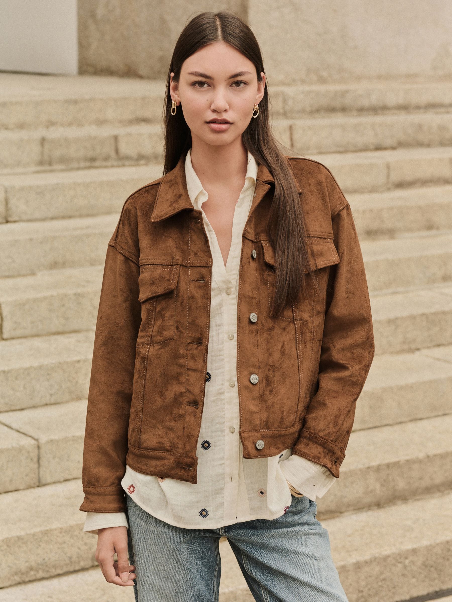 Buy Tan Brown N. Premium Faux Suede Trucker Jacket from Next USA