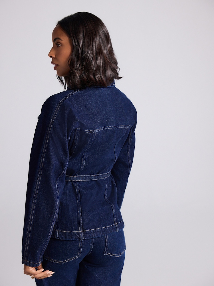 Rinse Blue Belted Fitted Denim Jacket - Image 2 of 8 Rinse Blue Belted Fitted Denim Jacket - Image 2 of 8