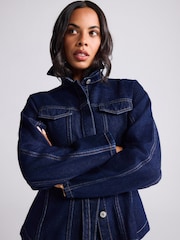 Rinse Blue Belted Fitted Denim Jacket - Image 3 of 8