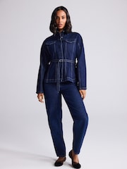 Rinse Blue Belted Fitted Denim Jacket - Image 4 of 8