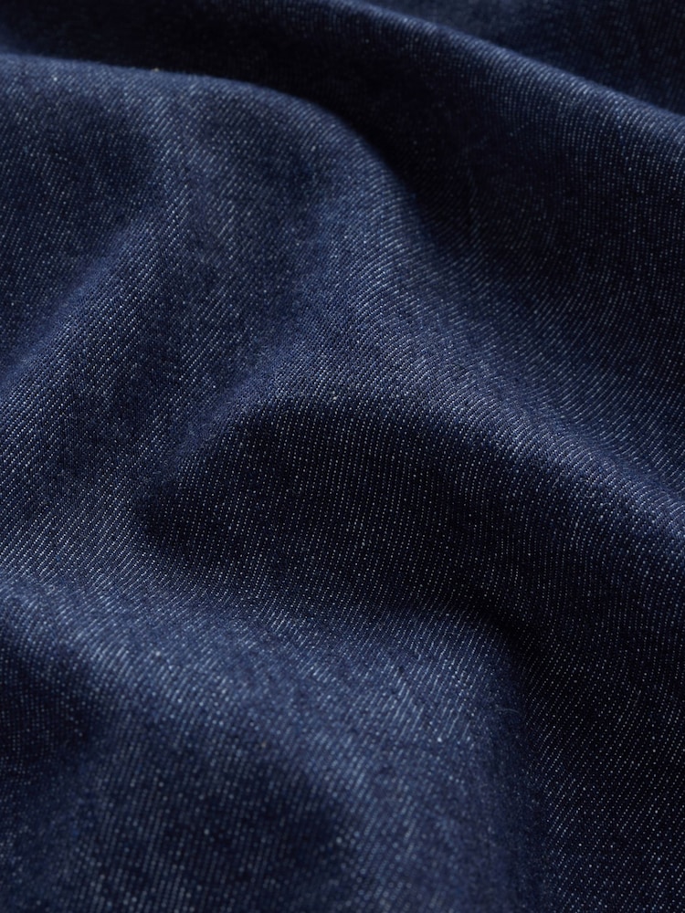 Rinse Blue Tie Neck Volume Sleeve Denim Blouse - Image 8 of 8 Rinse Blue Tie Neck Volume Sleeve Denim Blouse - Image 8 of 8