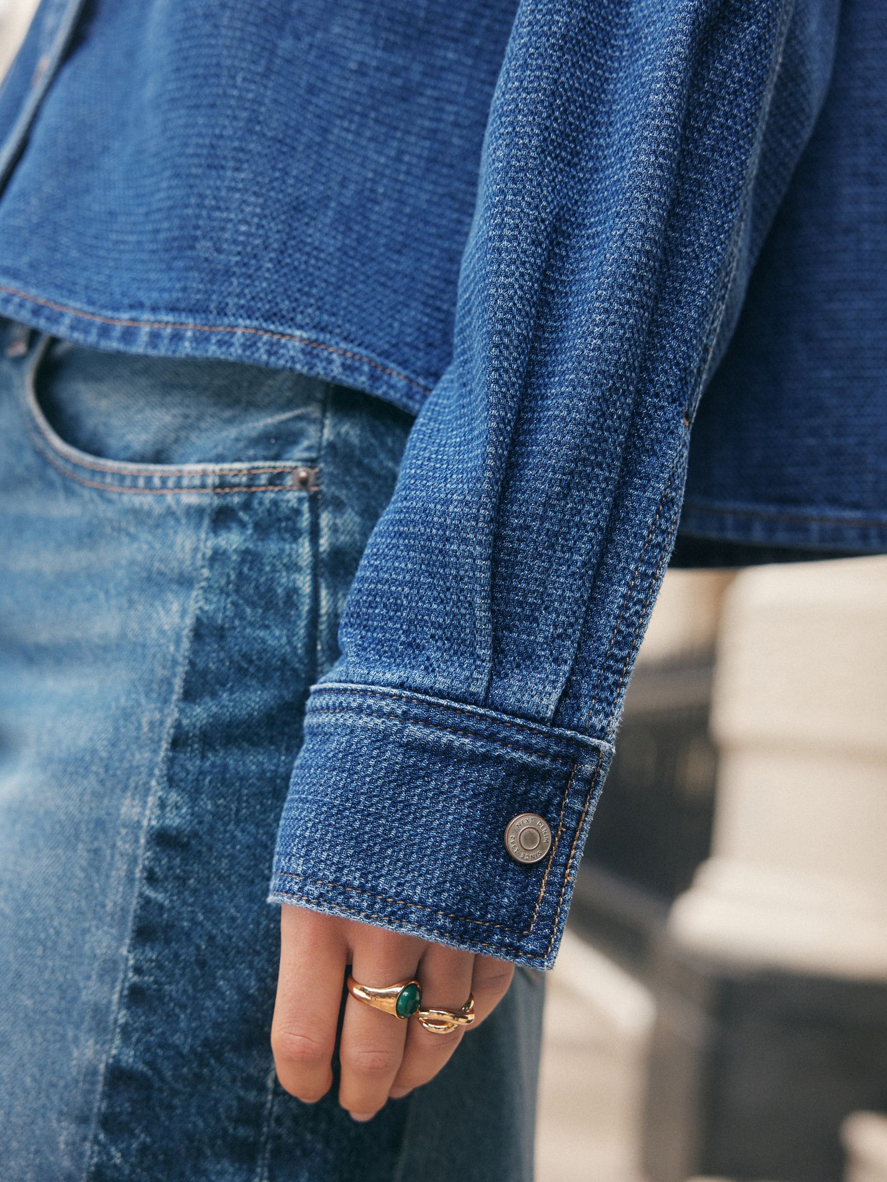 Buy Mid Blue Textured Denim Cropped Check Shirt from Next USA