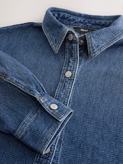 Mid Blue Textured Denim Cropped Check Shirt - Image 8 of 8