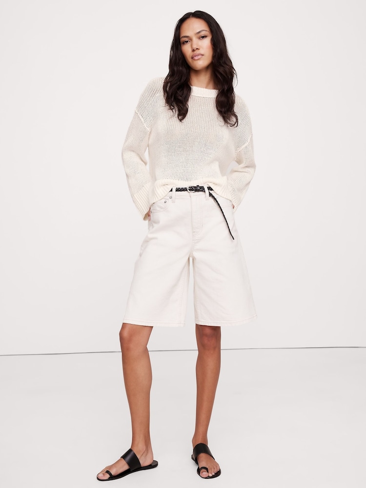 Banana Republic White Oversized 100% Linen Knitted Jumper - Image 1 of 7