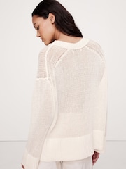 Banana Republic White Oversized 100% Linen Knitted Jumper - Image 2 of 7
