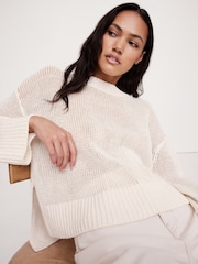 Banana Republic White Oversized 100% Linen Knitted Jumper - Image 3 of 7