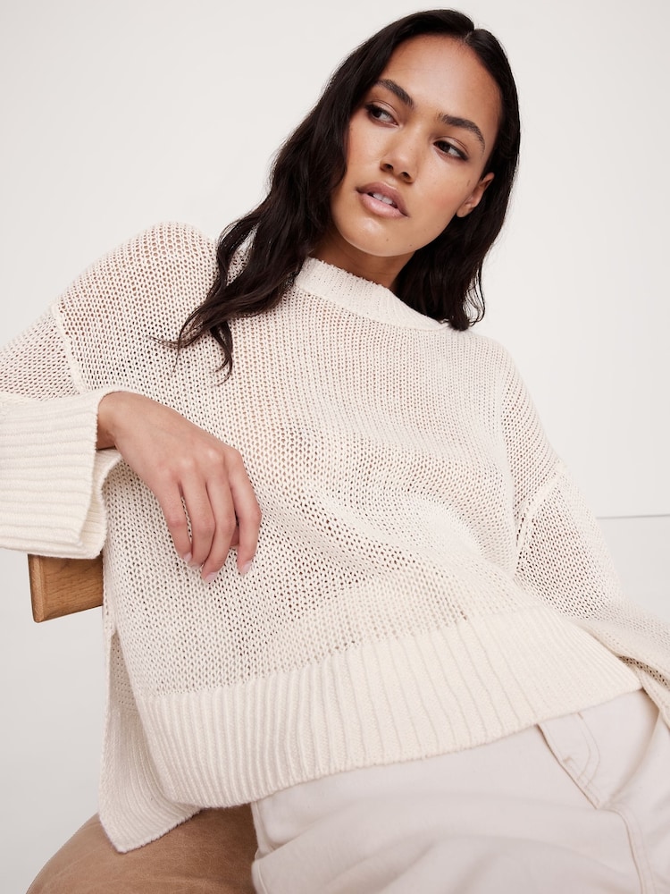 Banana Republic White Oversized 100% Linen Knitted Jumper - Image 3 of 7