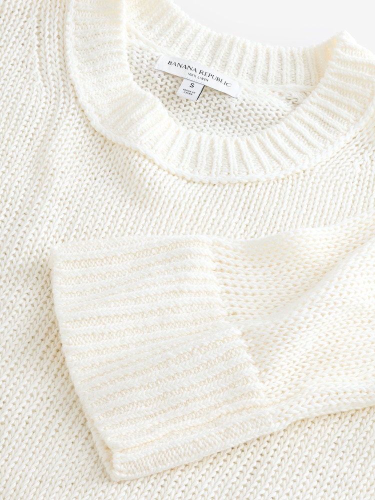 Banana Republic White Oversized 100% Linen Knitted Jumper - Image 6 of 7