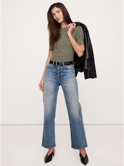 Banana Republic Green Stripe Ribbed Half-Sleeve T-Shirt - Image 1 of 1