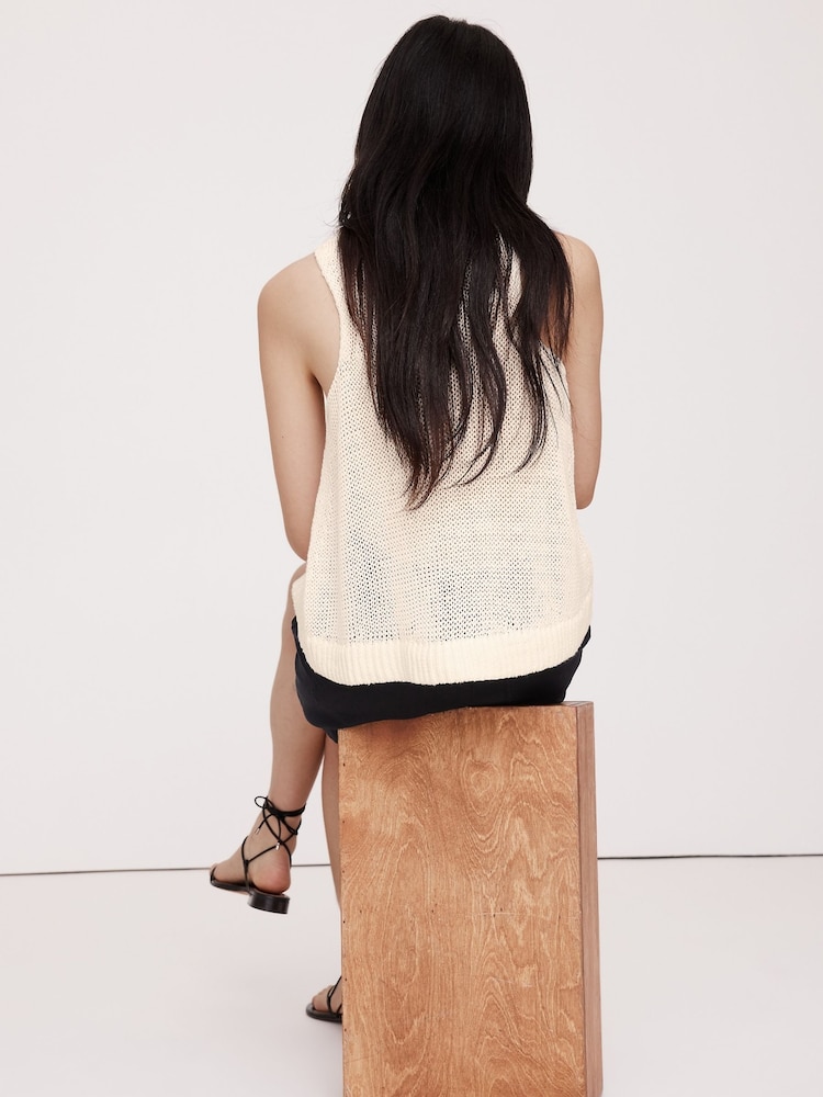 Banana Republic White Linen Jumper Tank Top - Image 2 of 5 Banana Republic White Linen Jumper Tank Top - Image 2 of 5
