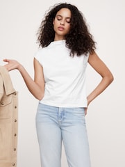 Banana Republic White Silky Cotton Mock-Neck Top - Image 1 of 4