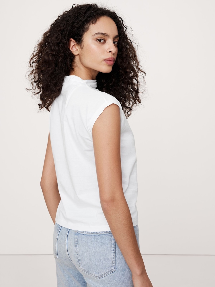 Banana Republic White Silky Cotton Mock-Neck Top - Image 2 of 4