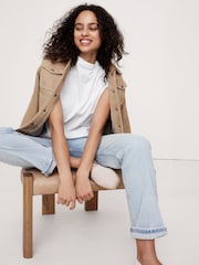 Banana Republic White Silky Cotton Mock-Neck Top - Image 3 of 4
